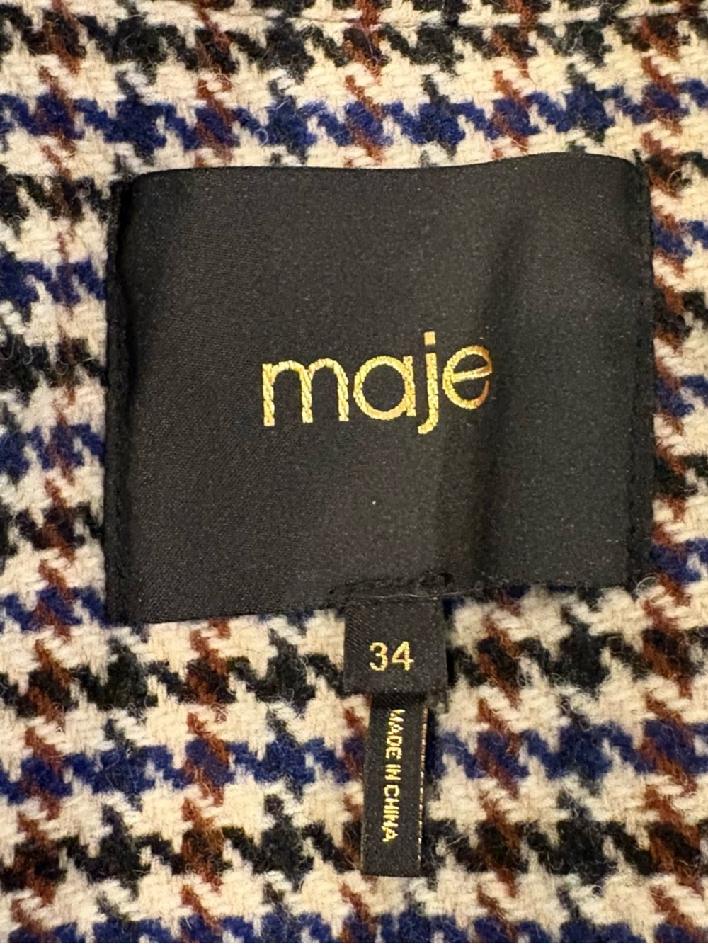MAJE Votale Houndstooth Wool blend Jacket 34 - Picture 7 of 8
